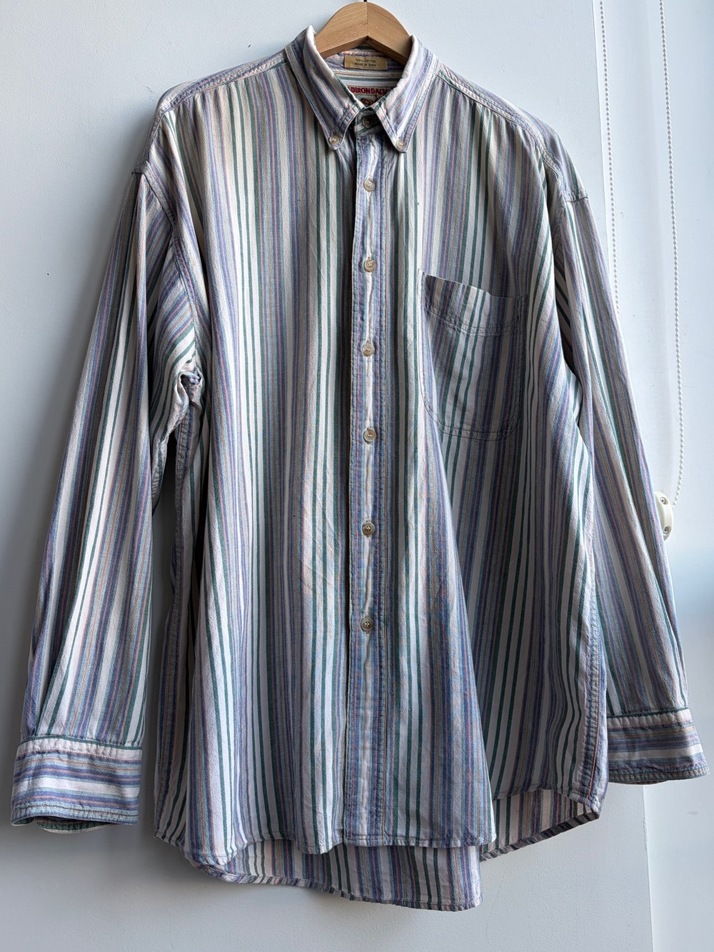 Vintage Adirondack Men's Striped Button-Down Shirt 100% Cotton Made in India XL